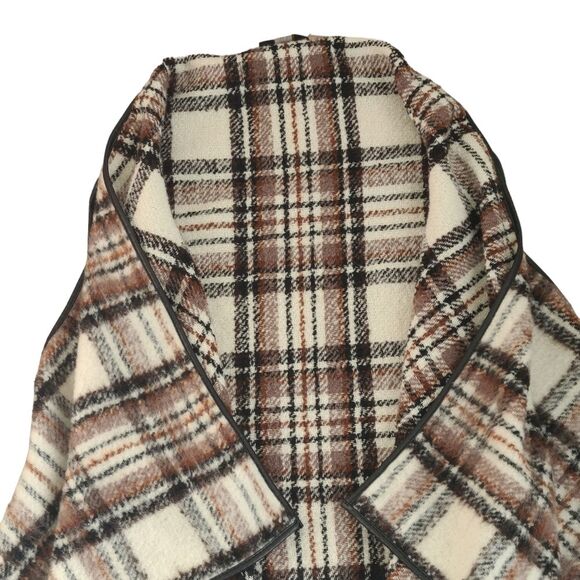 ABS Allen Schwartz Womens Plaid Asymmetrical Hem Drape Open Front Cardigan Vest - Picture 2 of 8